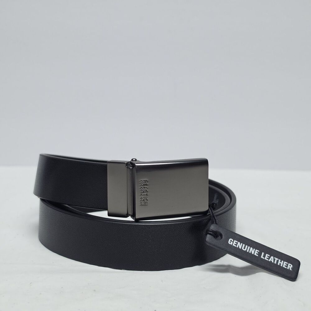 Kenneth Cole Reaction Men’s Belt M Track Lock Plaque Buckle Black Leather NWT